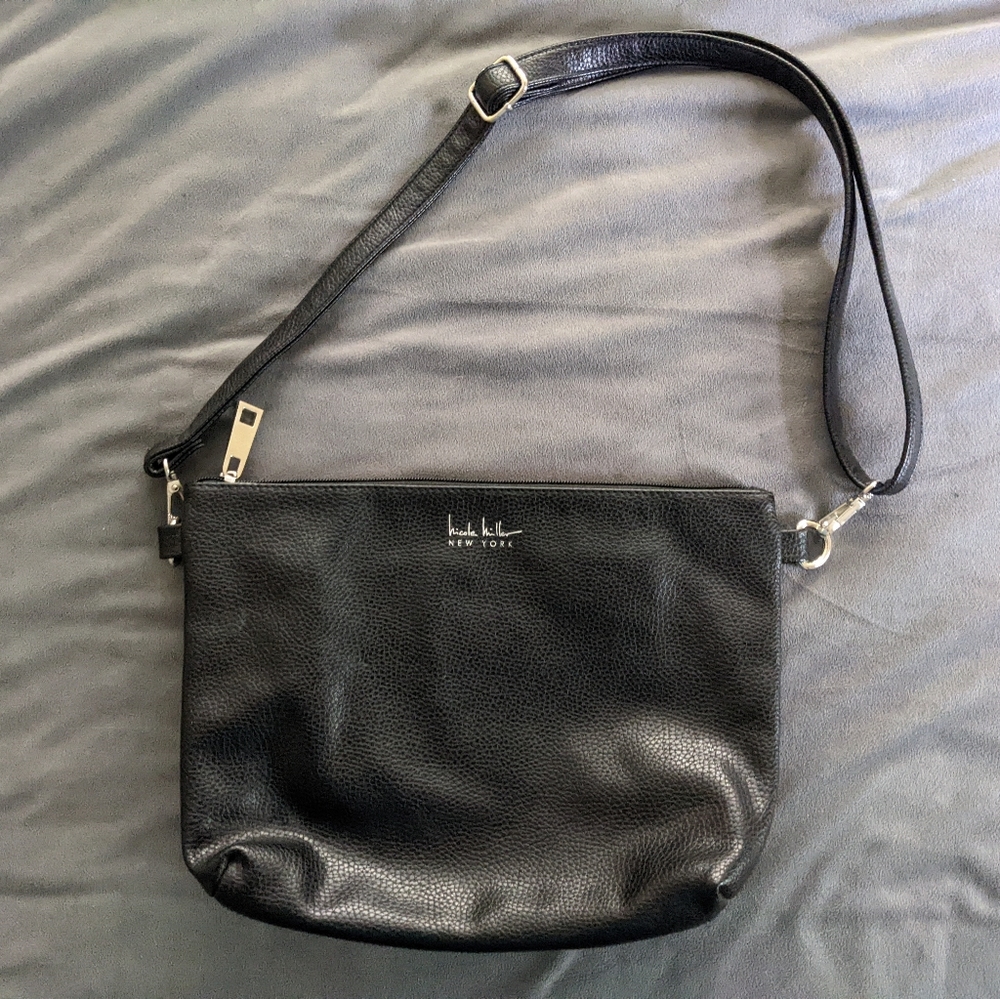 Nicole Miller Black Crossbody Purse Blue Suede Lined
